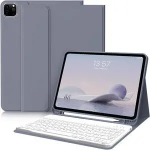 kenke Keyboard Case for iPad Pro 11 Inch 4th/3rd /2nd Generation (2022/2021/2020), Detachable Wireless Bluetooth Keyboard, Stand Folio Cover with Pencil Holder, Auto Sleep/Wake, Blue Gray
