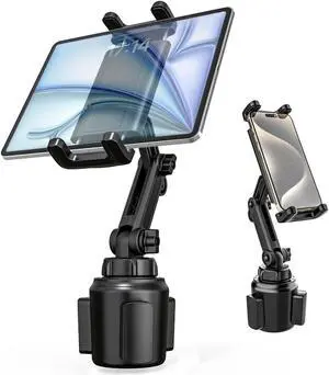 Kolasels Cup Holder Tablet Mount for Car, iPad Cup Holder Mount for Truck with Adjustable Arm, Car Cup Tablet Holder for iPad Pro 12.9, Air, Mini, iPhone, Galaxy Tab/Z Fold, 4.7-13" Tablets