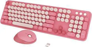 Wireless Keyboard,KOOTOP Cute Colorful 104 Keys Typewriter Retro Round Keycaps Keyboard for PC Laptop,Desktop,Windows, Home and Office Keyboards(Pink)