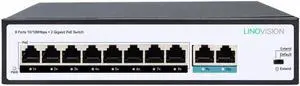 LINOVISION 8 Ports POE Switch with 2 Gigabit Uplink, 802.3af/at Standart, Total POE Budget 100W, Supports POE Watchdog and Max 820ft Transmission