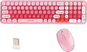 Cute Baby Bear Compact Wireless Keyboard and Mouse Combo, Colorful 85 Round Keys with Numeric Keys, 2.4G Wireless, Gift for Girls and Kids, Compatible with Notebook, PC (Pink)
