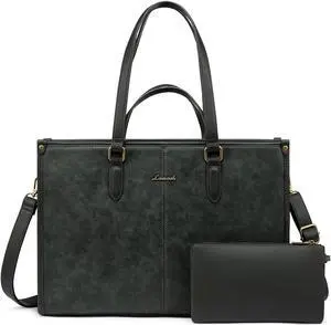 LOVEVOOK Vintage Leather Laptop Tote Bag with Clutch - 15.6 Inch Work Bag for Women, Business, Office, Teacher