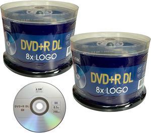 DVD+R DL Double Layer Logo 8X 8.5GB 240min Video - LSK Media Logo Top, 100 Discs, 2-Pack, 50 Pack in Spindle | Blank DVDs for Burning Video | DVD Discs Blank | Recordable DVDs