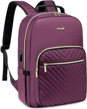 LOVEVOOK Laptop Backpack for Women 17.3 inch,Cute Womens Travel Backpack Purse,Professional Laptop Computer Bag,Waterproof Work Business Teacher Bags Carry on Backpack with USB Port,Deep-Purple