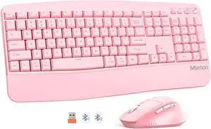 MEETION Pink Wireless Keyboard and Mouse, 2.4G & Bluetooth Keyboard Mouse Combo, Full Size Keyboard with Wrist Rest, Swing Wheel Silent Optical Mouse, USB-A Reciver, for Windows/Mac/Computer/Laptop