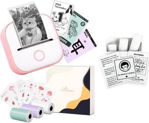 Memoking T02 Portable Small Printer with 3 Rolls Paper, Sticker Printer Machine for Study, Notes, Pictures, Photos, Journals, DIY and White Sticky Paper