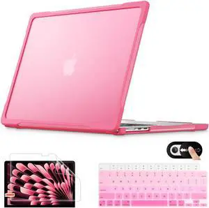 Mektron 2025/2024/2023 Heavy Duty Case for MacBook Air 15 inch with M4/M3/M2 Chip Model A3241/A2941/A3114,15.3 Shockproof Protective Hard Shell Cover with Keyboard Skin, A-Rose
