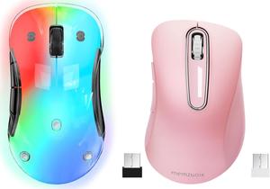 memzuoix 2.4G Wireless Mouse, Cordless Computer Mice Wireless Mouse for Laptop, Desktop, PC, MacBook- 2 Pack (LED Rechargeable Wireless Mouse+ Pink Wireless Mouse)