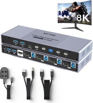 MT-VIKI 4K@120Hz/144Hz USB 3.0 HDMI KVM Switch 4 Port 8K@60Hz, Aluminum KVM Switch HDMI 2.1, HDR for Games (4 USB 3.0 Cable Included)