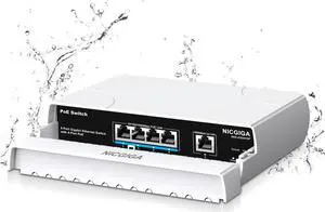 Outdoor Waterproof 4-Port Gigabit PoE Switch with 4 Port PoE+@78W + 1000Mbps Uplink Port, 5 Port IEEE802.3af/at Power Over Ethernet Switch Unmanaged with VLAN Function, Plug & Play