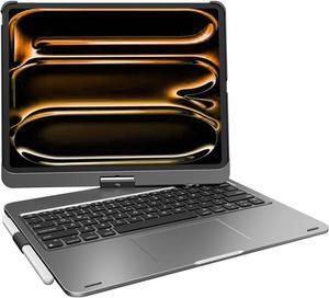 pekarejue Wireless Keyboard Case for 2024 Apple iPad Pro 13 inch M4 A2925 A2926 A3007: 360+ Rotatable Pencil Holder Multi-Touch Trackpad RGB Backlit Space Gray