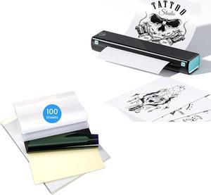 Phomemo M08F Wireless Tattoo Stencil Printer & Tattoo Transfer Paper - 100 Sheets A4 Size, Bluetooth Wireless Inkless Thermal Printers for Travel & Tattoo Supplies