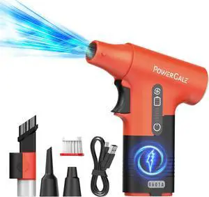 PowerGale Electric Air Duster - 120000RPM Compressed Air Duster, Stepless Speed Tiny Electric Cleaner for Keyboard PC Deep Cleaning, Rechargeable Air Blower - Vibrant Orange