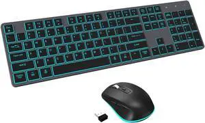 Wireless Keyboard and Mouse RGB Backlit Combo, Slim & Quiet, Rechargeable, Light Up, Jiggler, Tilt Angle, 2.4GHz Silent Keyboard Mouse for Mac Windows PC Computer, Laptop, Desktop (Space Gray)