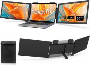 Laptop Monitor Extender - 14 Inch Triple Portable Monitor IPS FHD 1080P 3-Type-C External Monitor with Windows Mac Travel Work for Laptops Compatible, Fits 14"-16.5" Laptops