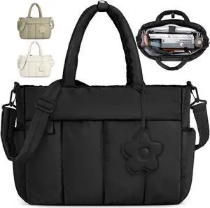 RAINSMORE Laptop Tote Bag for Women 15.6 Inch Lightweight Puffer Work Tote Bag Quilted Travel Bags with Shoulder Strap Large Computer Briefcase Teacher Nurse Bag for Casual Office Travel