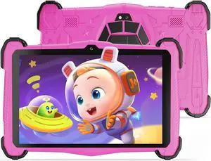 Semeakoko Kids 7 Inch Tablet-Android 14 Tablet for Ages(3-12),Octa-Core,10G RAM+64GB ROM,WiFi6, Bluetooth 5.0,Parental Controls,Google Play,Gift for Kids,Kid-Proof with Shockproof Case-Pink