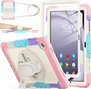 SEYMAC stock Case for Samsung Galaxy Tab A9+ Plus 11'', Full-Body Drop Protection Case with Screen Protector Pencil Holder [360° Rotating Hand Strap] &Stand, Yellowish+Pink