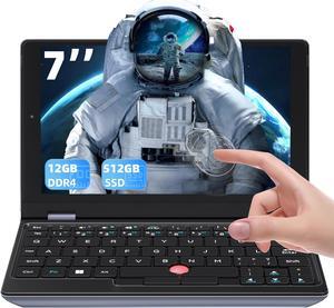 All Metal 7'' HD Touchscreen Ultra-Light Mini Laptop: Celeron J4105 12GB RAM,512GB SSD, Win 11 Pro/MS Office 2019, WiFi, USB3.0, Mini HDMI, Webcam, TF Card - for Business and Students (12G+512GB)