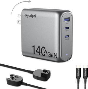 140W USB C Charger, PD3.1 GaN Charger 3 Port 140w USB-C Power Adapter with 5ft Detachable Power Extension Cord for MacBook Pro, Dell XPS, iPad Pro, Galaxy, iPhone 16/15 Pro, Chromebook and More