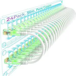 Sokqovt Cat6a Patch Cables Slim 7ft (24 Pack), Flexible Ethernet Cable 10G 550MHZ, 28AWG Pure Copper Cat6 for Network Cabinet, White