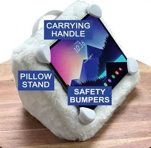 Safety Lounger Cozy iPad Pillow Stand & Tablet Holder for Family & Kids, Soft Lap Bed Stand, Strong Carrying Handle, Protective Corner Bumpers, Fits iPad All Generations, Samsung Galaxy, Kindle, etc.