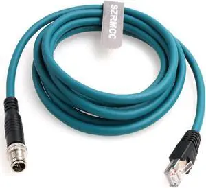 SZRMCC M12 8 Pin X-Coded Male to RJ45 Ethernet Cable Cat7e Gigabit Shielded Waterproof Network Cable for Basler GigE Cognex in-Sight Industrial Camera Vision Sensors (Blue,25M)