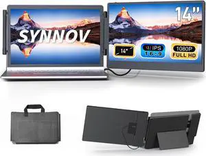 14" Portable Monitor Dual Laptop Screen Extender, 1080P Laptop Monitor Extender Built-in Speaker & Back-Stand Fit for 13-16.5" Laptops, Plug and Play for MacOS/Wins/Chrome/Dex/Android