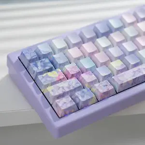 TIMSEKER 130 Keys Cherry Profile Shine Through Purple Keycaps Set, Custom Side Print PBT Keycaps, Backlit Five Side Dye Sub Keycaps for Cherry Mx Switches ANSI/ISO Mechanical Gaming Keyboard