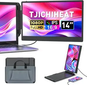 TJICHIHEAT Portable Screen Extender - Dual Monitor S1 No Driver 14 Inch 1080P FHD IPS Plug and Play for Laptop 13.3-17" Compatible With MacBook Windows Linux