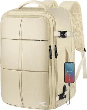 Travel Backpack, Carry On Backpack for Men Women, 55L Extra Large Bag Waterproof Business Luggage Casual Bag Fits 18.4 Inch Laptops with USB Charging Port, Travelers Gift, Beige