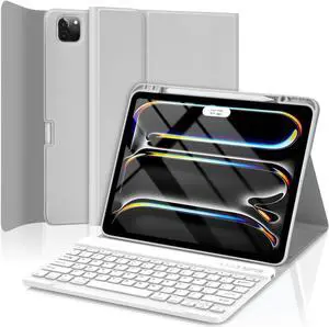 TQQ Keyboard Case for iPad Pro 13-inch (M4) 2024 - Magnetic Wireless Detachable Keyboard, Stand Folio Cover with Pencil Holder, Thin & Light Compatible with iPad Pro 13 (Gray)