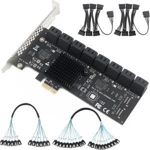 PCIe x1 to 16-Port SATA 3.0 Expansion Card, SATA Controller Adapter for Desktop PC, Supports HDD/SSD, Plug-and-Play, with 19inch SATA Splitter Cables
