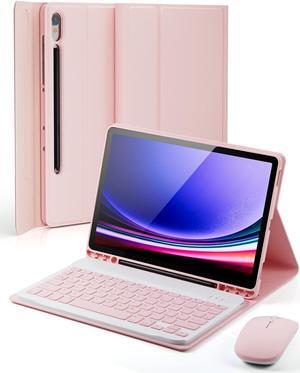 TUNKARMOR Case Keyboard for Samsung Galaxy Tab S9 FE / S9 / S8 / S7 10.9"/11" Built-in Pencil Holder with Mouse (Pink)