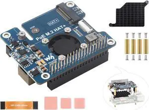 PCIe to M.2 Adapter with PoE Function Compatible with Raspberry Pi 5, Pi 5 POE HAT M.2-M-Key HAT+ Supports NVMe Protocol M.2 SSD 2230/2242, IEEE 802.3af/at Network Standard with Metal Heatsink