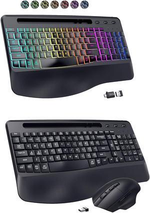 Wireless Keyboard & Wireless Keyboard and Mouse, Ergonomic Keyboard, 7-Color & 3 RGB Backlit Modes for Windows, Mac, Computer, PC