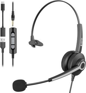 Voistek USB Headset for PC/Laptop,3.5mm/USB/C Headphones with Noise Cancelling Microphone for Call Center,in-Line Controls for Office,Skype,Zoom