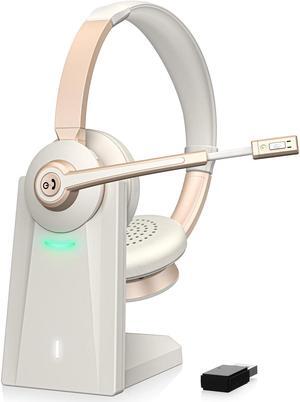 Wireless Headset, Bluetooth Headset with Microphone, AI Noise Canceling Mic & USB Dongle, Wireless Headphones with Mic Mute & Charging Base for Work from Home/Office/Call Center/PC/Laptop/Zoom
