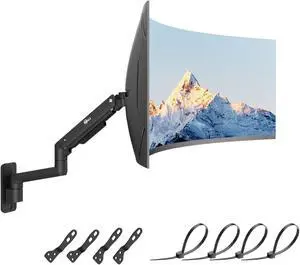 WALI Single Monitor Wall Mount, Heavy Duty Monitor Arm for Ultrawide Screens up to 49 inch, 44 lbs. Fully Adjustable Gas Spring Arm Max Extension 16.7 inch (GSWM001XL-P), Black