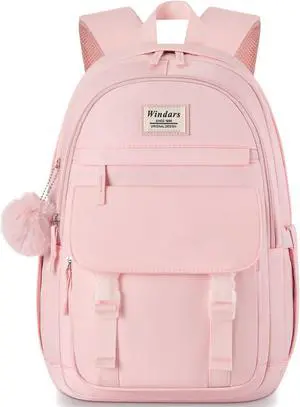 WINDARS School Backpack for Teen Girls, Cute College Backpacks for Women Students Aesthetic Bookbag Large 15.6 Inch Laptop Bag Middle School Travel Back Pack (Pink)