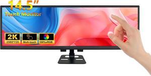 wisecoco 14.5 Inch Touchscreen Monitor 2K 2560x720 Bar IPS Display DIY Kits Secondary Screen HDMI Type-C Input Build-in Speakers PC Case CPU GPU RAM Temperature Speed Monitoring