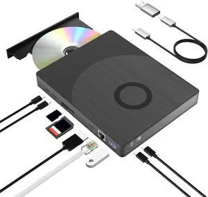 Yaeonku External Blu Ray Drive,USB 3.0 Type-C Optical External Bluray CD DVD Drive Burner with SD/TF Port HDMI and LAN Interface Suitable for Windows XP/7/8/10/11 MacOS for PC,Laptop,Desktop,Mac