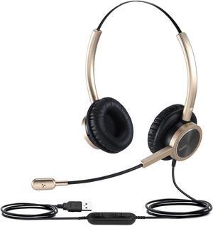 Yexatel USB Computer Headset with Microphone for PC, Wired Headset with Volume Control & Mic Mute, Microsoft Teams Headset for Work, Office Headset for Online Meeting-Y809DGUC Gold Color