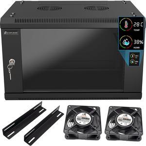 ZC HAPPY ORANGES 6U Wall Mount Rack Server Rack Enclosure with 2 Cooling Fans, Glass Door, Locks, Temp Display, 6U Network Cabinet 17.7" Deep, 19 Inch Server Cabinet for IT Equipment, A/V Devices