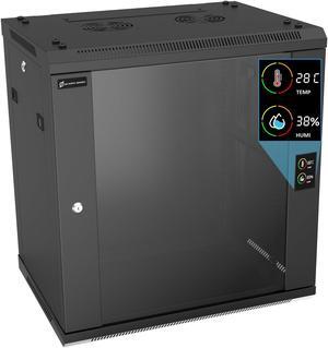 ZC HAPPY ORANGES 12U Wall Mount Rack Server Rack Enclosure with 2 Cooling Fans, Glass Door, Locks, Temp Display, 12U Network Cabinet 17.7" Deep, 19 Inch Server Cabinet for IT Equipment, A/V Devices