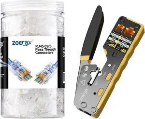 ZOERAX 200-Pack RJ45 Cat6 Pass Through Connector and RJ45 Crimp Tool