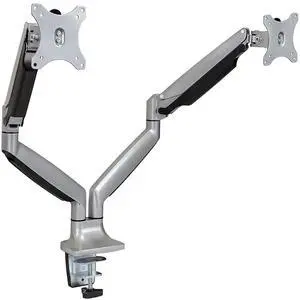 Mount-It! (MI-1772) Dual Monitor Arm Mount Desk Stand Two Articulating Gas Spring Height Adjustable Arms | Fits Up To 32" VESA 75 100 Compatible Screens | C-Clamp and Grommet Bases (Silver)