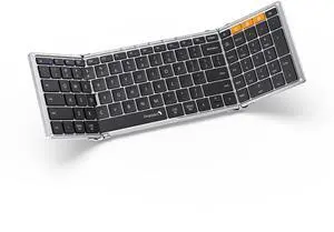 ProtoArc Foldable Bluetooth Keyboard, XK01 Folding Wireless Portable Keyboard with Numeric Keypad, Full-Size Travel Keyboards for iPad Tablet Smartphone Laptop PC Windows iOS Android, Black Silver