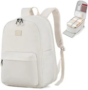 Hanke 18 Inch Expandable Travel Backpack for Women, Personal Item Backpack Work Backpack Woman Men Casual Daypack Backpacks Carry On Bag Backpacks for Airline Approved(Off White)