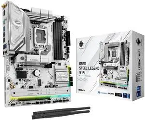 ASRock B860 Steel Legend WiFi 6E LGA1851 Intel Core Ultra (Series 2) DDR5 8666+ (OC) MHz 256GB M.2 ATX Motherboard Thunderbolt SATA3 6.0 Gb/s PCIe 5.0 2.5G LAN HDMI DisplayPort BIOS Flashback